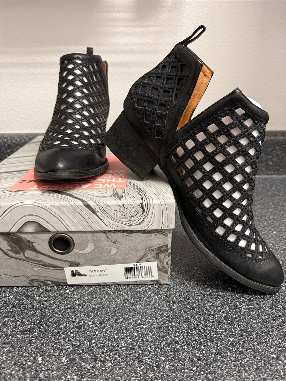 Jeffrey Campbell Taggart Black Lattice Cutout Ankle Booties